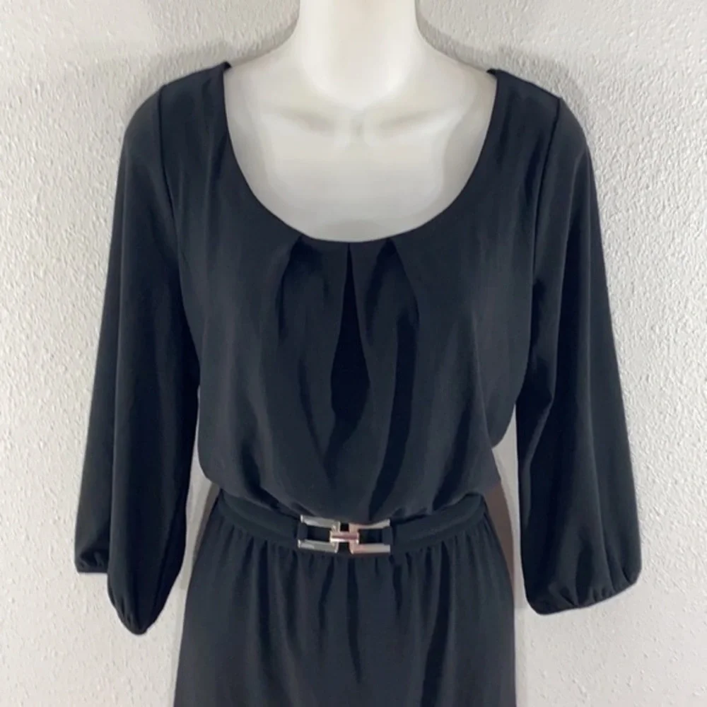 WHBM black blouson attached belt dress